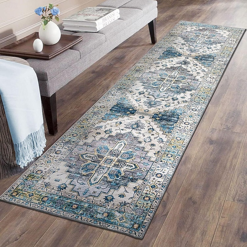 Kitchen Runner Rugs Vintage American Style Faux Cashmere Non Slip Soft Area Carpet For Kitchen Living Room Sofa Coffee Table Bedroom Bedside Floor Decoration4