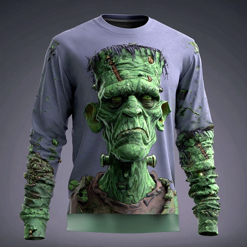 Halloween Men's Zombies 3D Sweatshirt Punk Party Crew Neck Vacation Blue Purple Crewneck 3D All Seasons Designer3