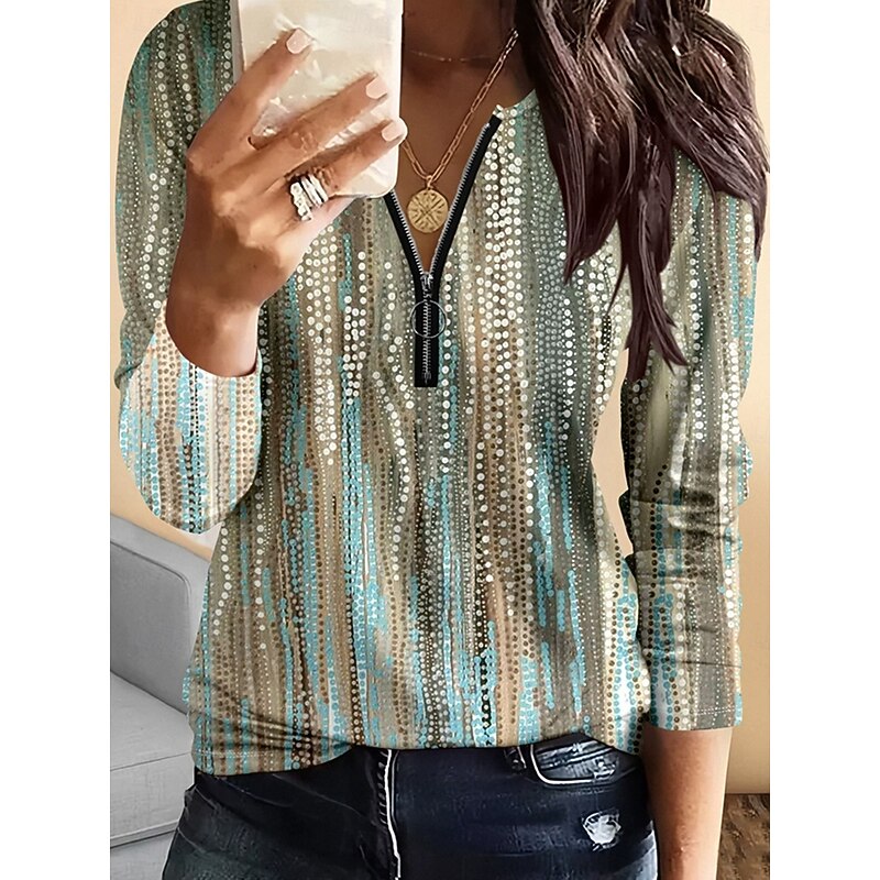 Women's T Shirt Ombre Heart Graphic Vintage Fashion Stylish Long Sleeve Crew Neck Regular Tops Daily Zipper Print White Purple Green Spring Fall Winter2