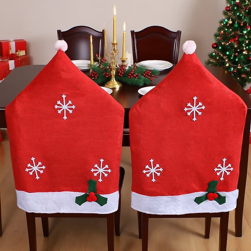 Red Christmas Chair Back Covers with Snowflake Design, Festive Holiday Chair Slipcovers for Home Decoration and Xmas Party Supplies4