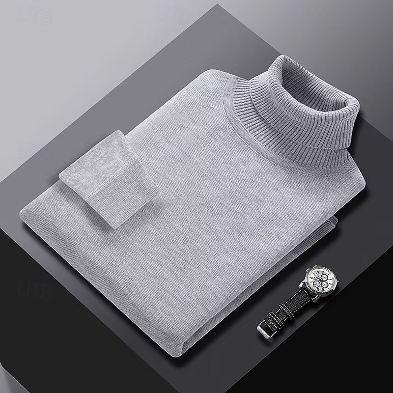 Men's Sweater Pullover Sweater Jumper Ribbed Knit Regular Tops Knitted Slim Fit Plain Turtleneck Knitwear Contemporary Casual Daily Wear Clothing Apparel Fall Winter Wine Black M L XL