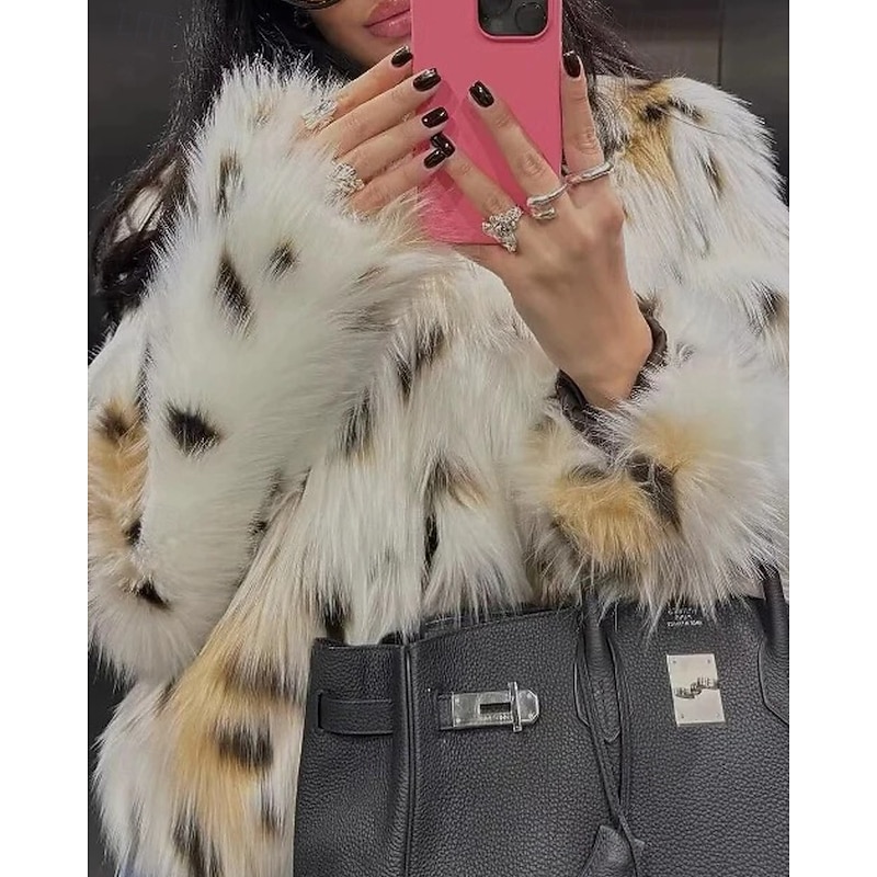 Women's Faux Fur Coat Warm Comfortable Furs & Leathers Casual Plain Vacation Street Daily Wear Going out Regular Stand Collar Regular Fit Long Sleeve Outerwear White Fall Winter