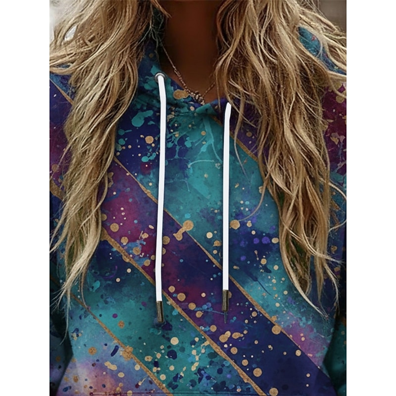 Women's Pullover Hoodies Color Block Fashion Streetwear Casual Long Sleeve Hooded Regular Tops Dailywear Casual Sports Drawstring Pocket Print Blue Spring Fall2