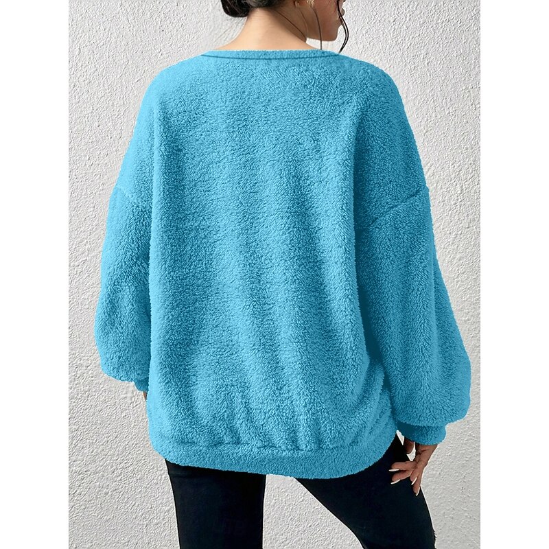 Women's Blouse Solid Color Stylish Casual Long Sleeve Crew Neck Regular Tops Daily Pocket Black White Army Green Blue Orange Spring Fall Winter3