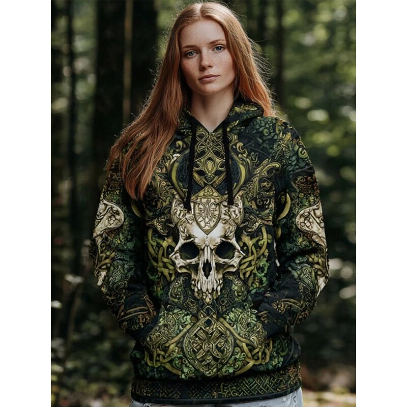 Viking Boho Women's Pullover Hoodie Sweatshirt Graphic Geometric Western Ethnic Casual Long Sleeve Hooded Regular Tops Street Casual Patchwork Print Front Pocket2