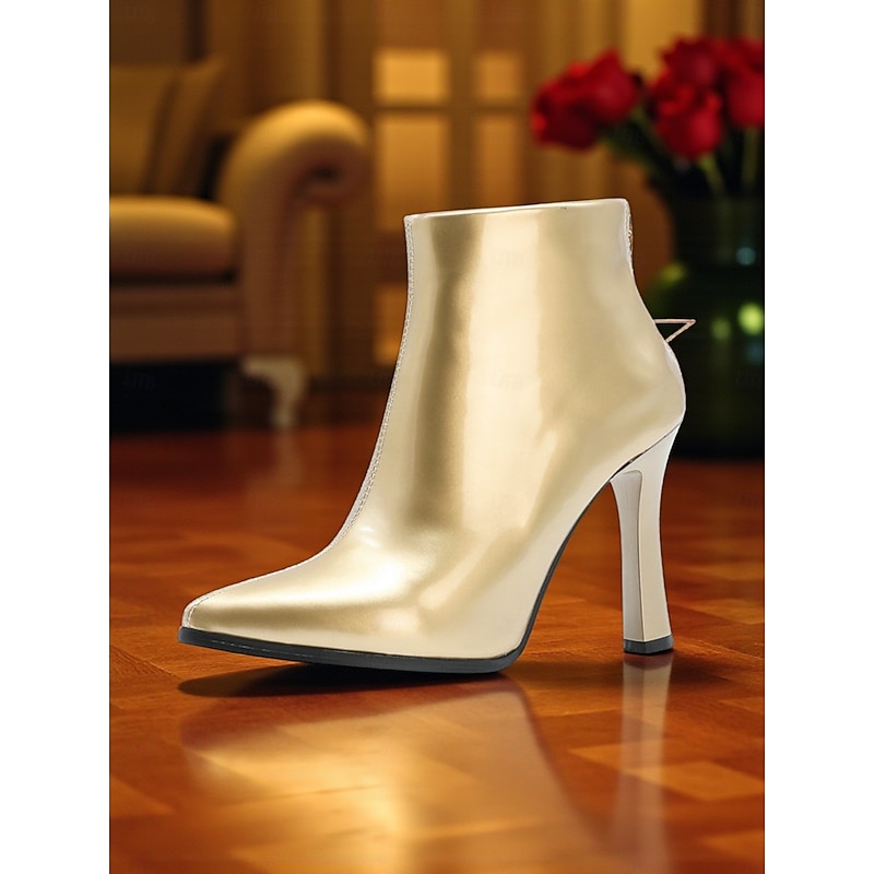 Women's Gold Ankle Boots with Faux Fur Lining Stiletto Heel and Star Charm Pointed Toe Booties for Nightlife and Christmas Parties3