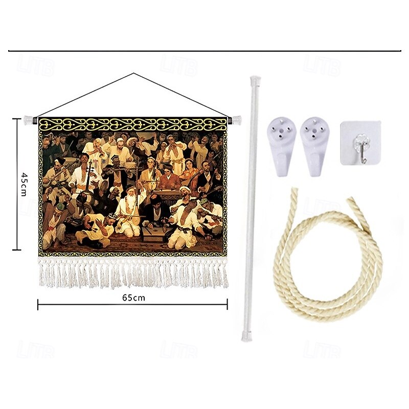 Beauty Uyghur Ethnic Style Wall Tapestry, Artistic Background Decoration, Boho Hanging Art for Bedroom, Living Room, or Cafe2