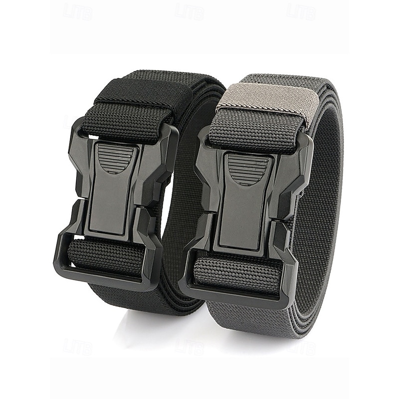 Men's Elastic Nylon Tactical Belt with Quick Release Buckle, Adjustable Military Style Webbing Belt for Outdoor Hiking, Work and Everyday Wear