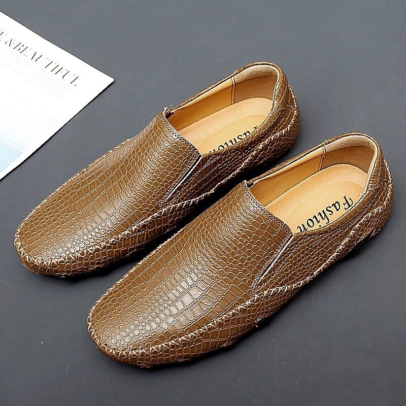 Men's Brown Crocodile Pattern  Loafers – Luxury Casual Moccasin Shoes for Business, Parties and Special Occasions2