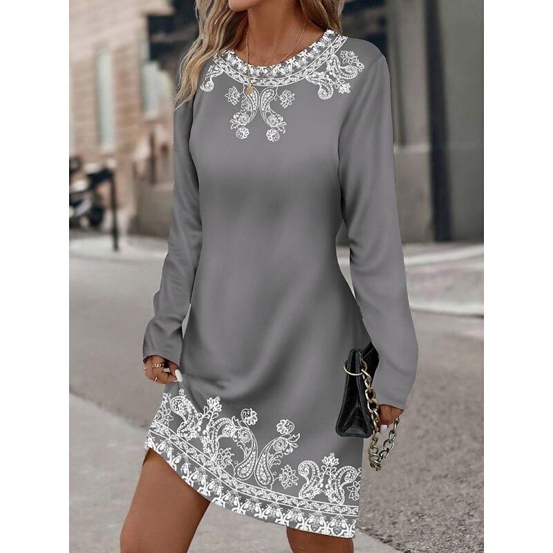 Women's Mini Dress T Shirt Dress Tee Dress Casual Daily Regular Fit Graphic Long Sleeve Crew Neck Black Pink Blue Purple Spring Fall3