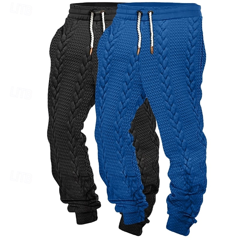 Men's Sweatpants Joggers Trousers Casual Pants Jacquard Drawstring Elastic Waist Plain Breathable Full Length Outdoor Casual Daily Sports Fashion White+khaki Black+ Khaki2