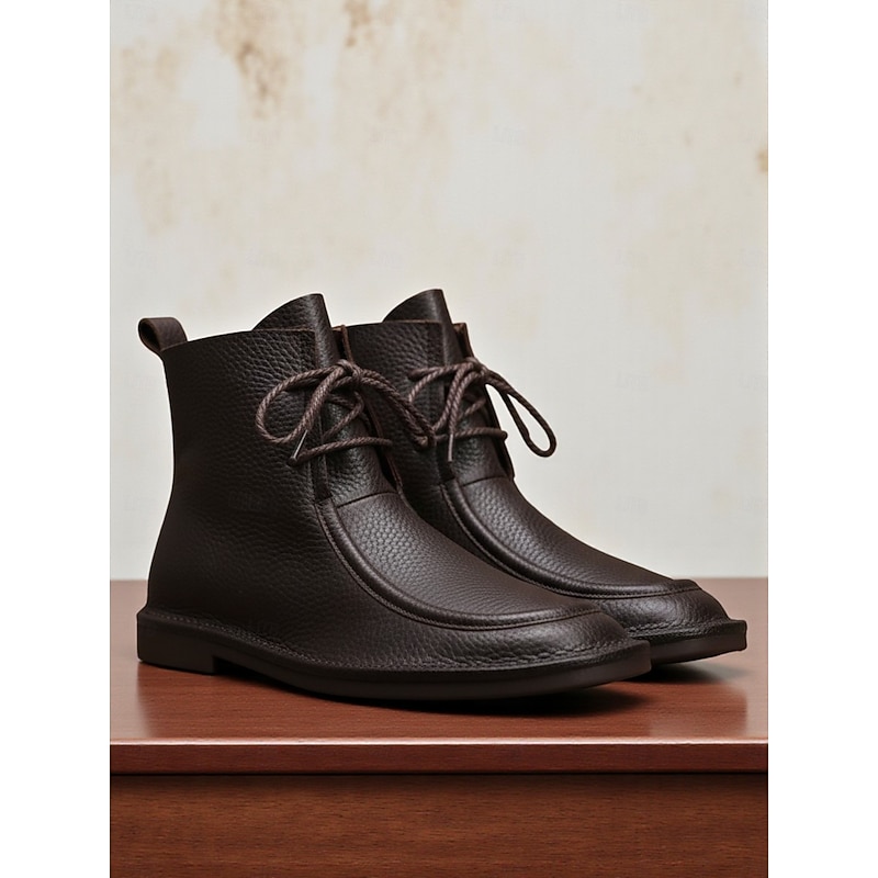 Women's Black Genuine Leather Ankle Boots with Lace Up Design – Casual Durable Cowhide Shoes for Work, Travel and Everyday Outfits