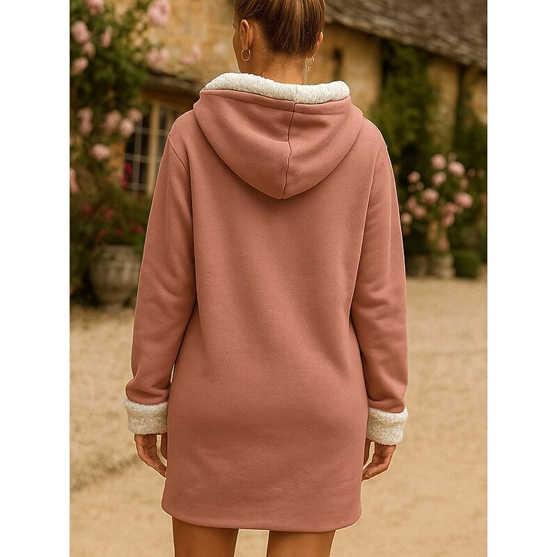 Women's Mini Dress Shift Dress Casual Vacation Home New Year Loose Fit Graphic Letter Long Sleeve Hooded Black Pink Red Fall Winter3