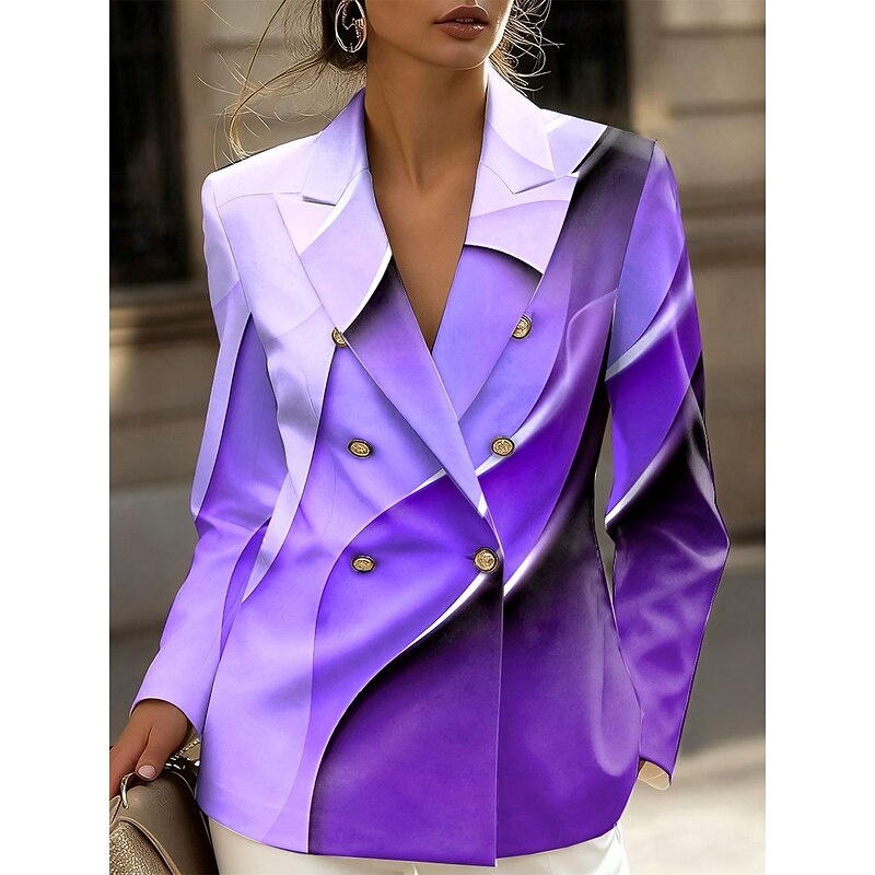Women's Blazer Comfortable Breathable Buttons Print Fashion Casual Geometric Formal Office Street Casual Double Breasted Regular Notch Lapel Regular Fit Long Sleeve Outerwear Pink Blue Purple Spring2