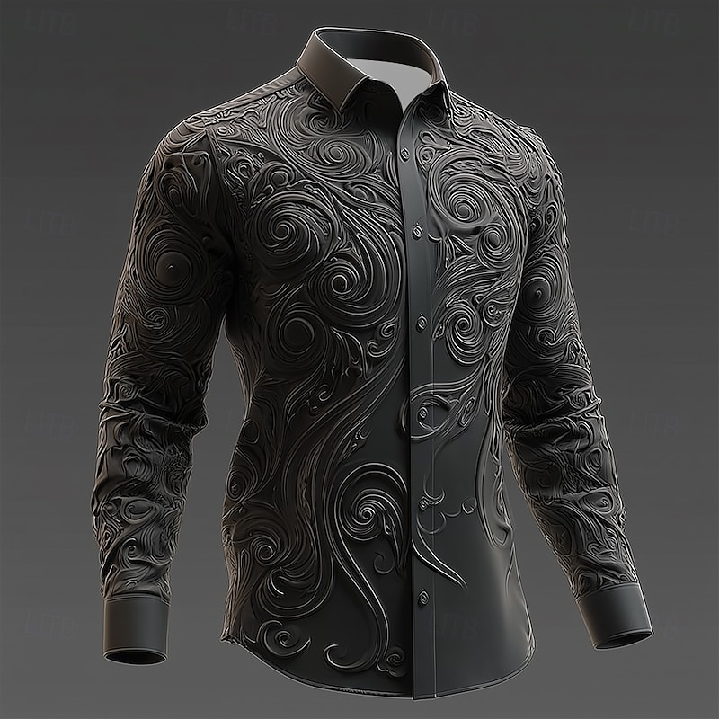 Halloween Men's Skull 3D Swirl Intricate Floral Shirt Button Up Shirt Long Sleeve Vintage Retro Dark Gothic Style Outdoor Holiday Spring Fall Turndown 3D Print Collared Shirts Black 1 Black2