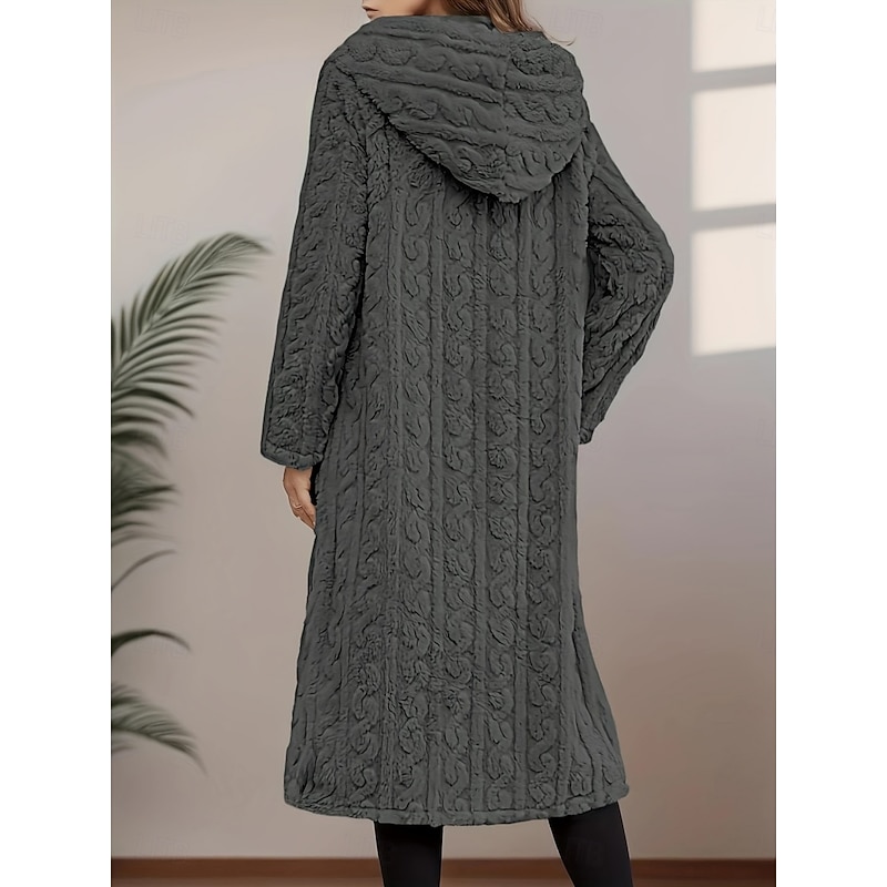 Women's Winter Coat Sherpa Jacket Comfortable Breathable Open Front Casual Plain Vacation Street Casual Daily Wear Open Front Long Hooded Regular Fit Long Sleeve Outerwear Black Apricot Beige Spring4