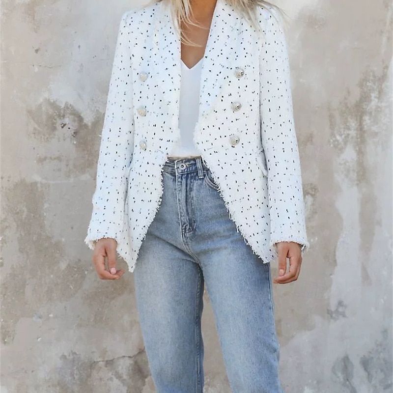 Women's Blazer Comfortable Buttons Elegant Fashion Outdoor Lattice Going out Casual Daily Weekend Cardigan Regular Lapel Regular Fit Long Sleeve Outerwear Black White Green Spring Fall2