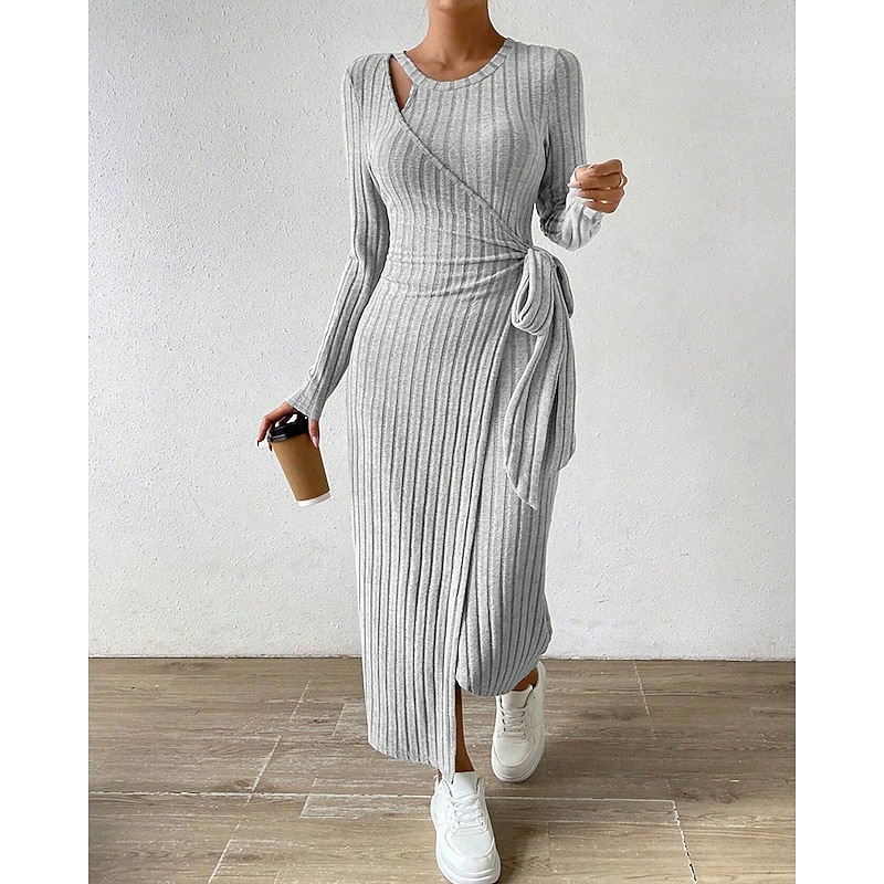 Women's Midi Dress Sweater Dress Sheath Dress Fashion Modern Vacation Daily Going out Regular Fit Plain Long Sleeve Crew Neck Grey Spring Fall