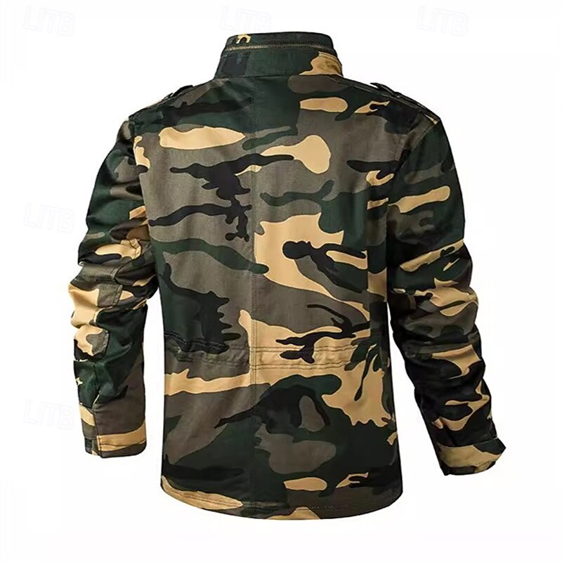 Men's Lightweight Jacket Cargo Jacket Casual Jacket Vacation Daily Wearproof Pocket Spring Fall Camouflage Fashion Classic Stand Collar Regular Black Army Green Dark Blue Jacket2