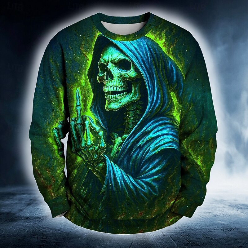 Halloween Men's Devil Reaper Sweatshirt Punk Party Crew Neck Vacation Yellow Red Crewneck 3D All Seasons Designer4