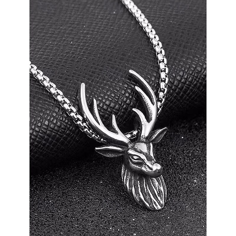 Men's Alloy Deer Head Necklace - Vintage Deer Antler Pendant Necklace, Perfect for Outdoor Style and as a Christmas Gift