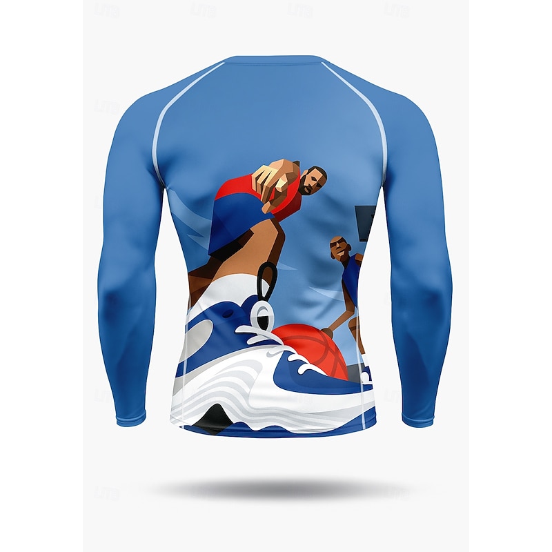 Men's Compression Shirt Running Shirt 3D Print Long Sleeve Base Layer Geometry Quick Dry Compression Power Flex Moisture Wicking Gym Workout Active Training Exercise Sportswear Activewear Blue2