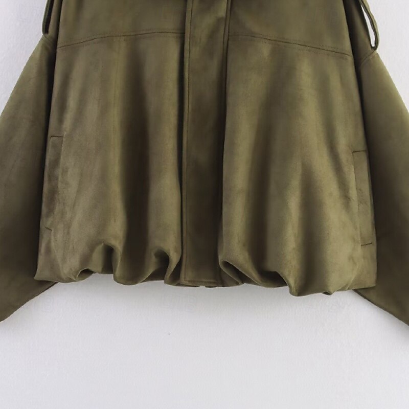 Women's Jacket Casual Jacket Warm Comfortable Zipper Pocket Casual Plain Vacation Daily Wear Going out Weekend Regular Turndown Loose Fit Long Sleeve Outerwear Brown Army Green Coffee Fall Winter3