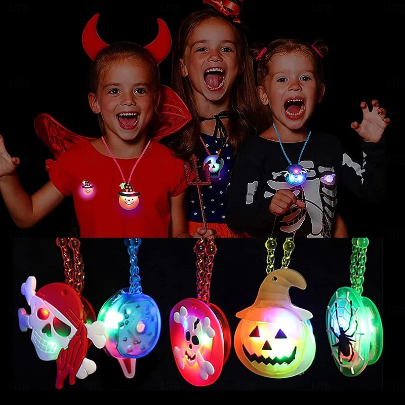 12 Pcs Halloween Party Favors for Kids Random Styles LED Light Up Braclet/Necklaces Halloween Toys Gifts Spider Ghost Glow in the Dark Trick or Treat Toys Party Supplies Halloween Treat Goodie Bag Fi3