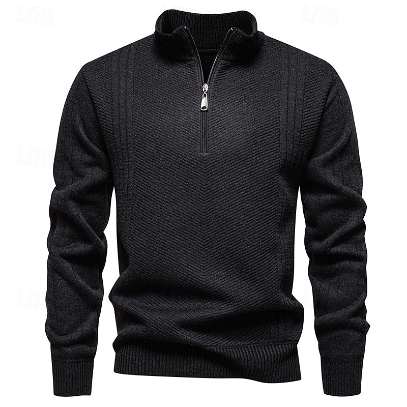 Men's Pullover Sweater Jumper Quarter Zip Sweaters Knit Sweater Ribbed Knit Regular Tops Knitted Plain Half Zip Fashion Casual Vacation Daily Wear Clothing Apparel Winter Black Blue S M L4
