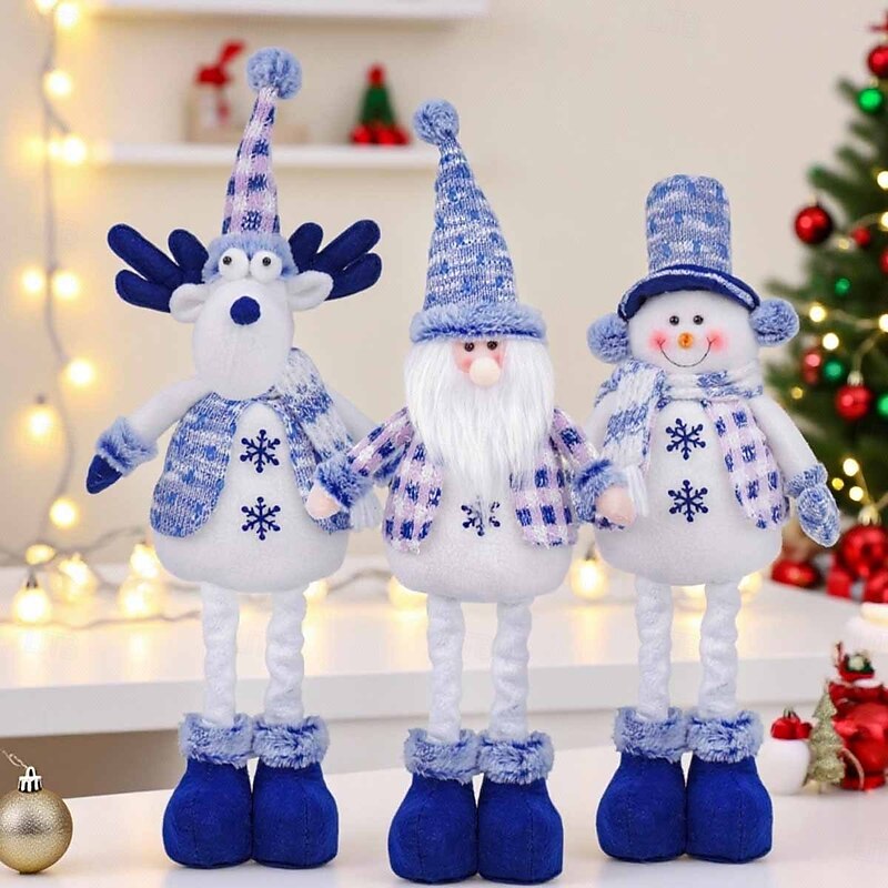 Christmas Plush Doll Decoration Blue Santa Claus, Reindeer, Christmas Tree and Snowman Decorations, Creative Plush Stretchable Dolls, Holiday Hanging Ornaments, Festive Christmas Tree Accessories2