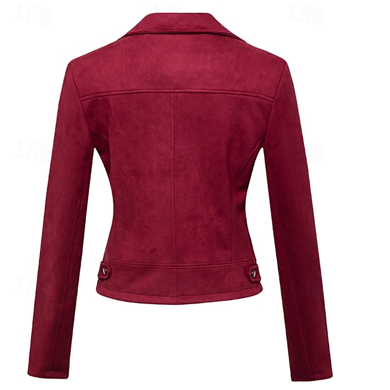 Women's Faux Leather Jacket Warm Comfortable Zipper Pocket Casual Plain Street Casual Daily Wear Going out Short Turndown Regular Fit Long Sleeve Outerwear Black White Pink Fall Winter4