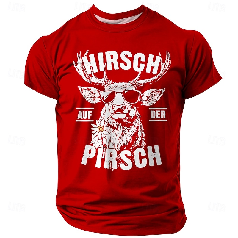 Men's Funny Slang German Deer T Shirt Short Sleeve T shirt 3D Print Crew Neck Shirt Fashion Daily Street Daily Black Red Blue Summer Spring Clothing Apparel S M L XL XXL XXXL
