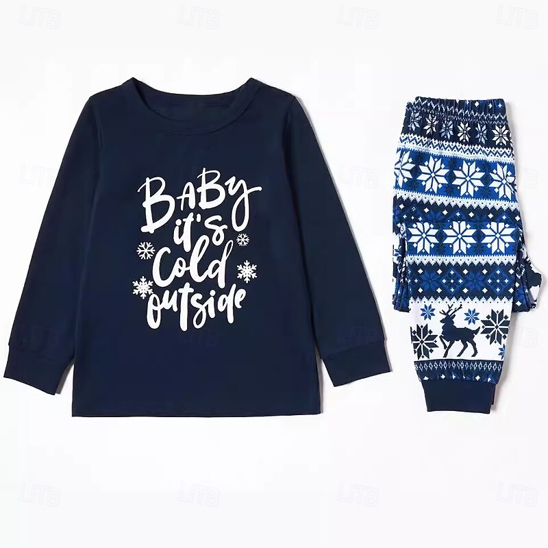 letter snowflake Family Christmas Pajamas Nightwear Men's Women's Boys' Girls' Family Matching Outfits Sweet Graphic Pattern Adults Kid's Christmas New Year Christmas Eve Home Wear Top Pants3