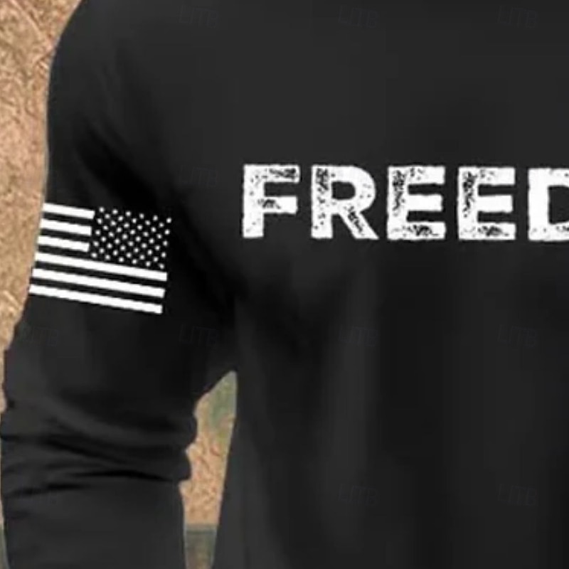 Men's Letter American Flag T shirt Tee Tee Top Long Sleeve T shirt 3D Print Crew Neck Shirt Fashion Designer Casual Vacation Daily Holiday Black White Navy Blue All Seasons Clothing Apparel S M L XL3