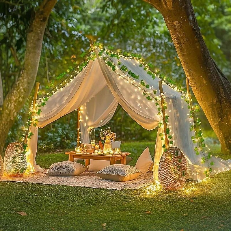 Solar LED Ivy String Lights 5m 50LEDs Outdoor Waterproof 8 Modes Lighting Artificial Garland Lights Green Leaf Fairy Lights for Home Office Bedroom Wedding Party Christmas Garden Balcony Decoration3