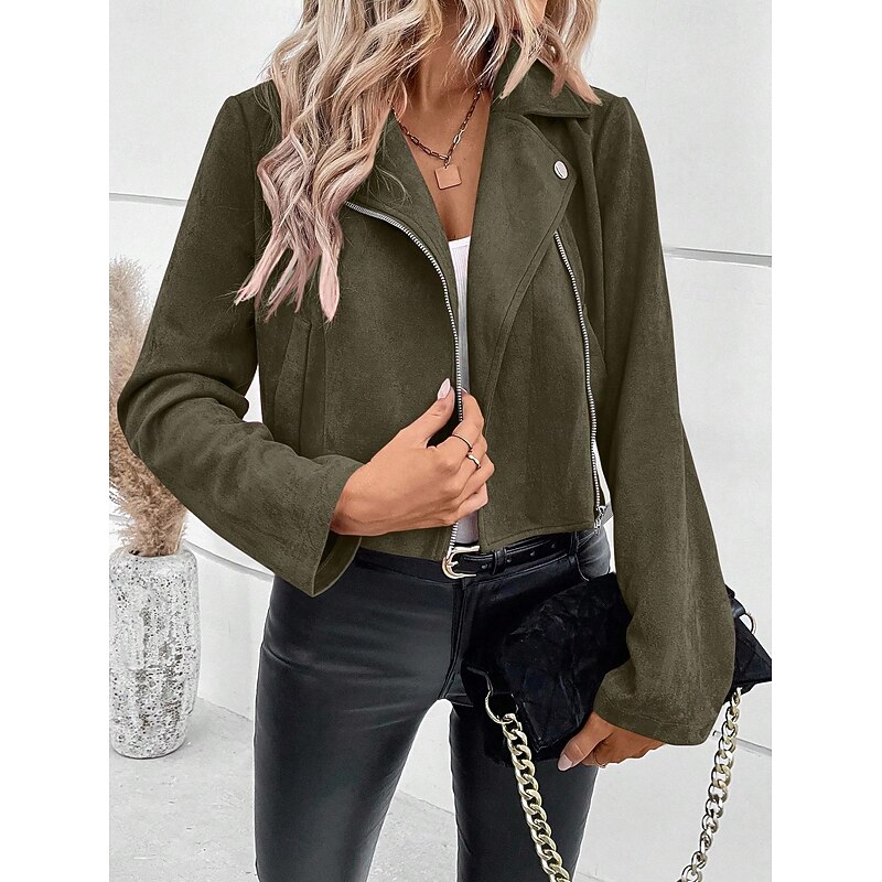 Women's Casual Jacket Comfortable Breathable Pocket Elegant Casual Plain Vacation Street Casual Daily Wear Open Front Short Turndown Regular Fit Long Sleeve Outerwear Pink Red Green Spring Fall4
