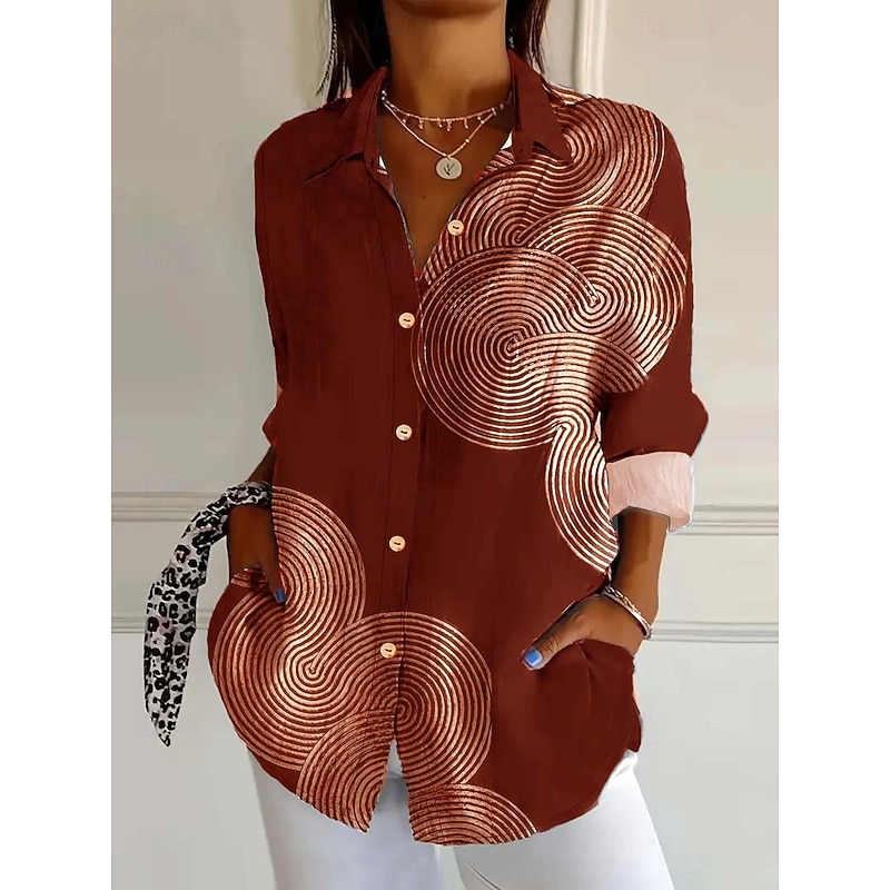 Women's Shirt Blouse Graphic Daily Stylish Retro Vintage Long Sleeve 3/4 Length Sleeve Shirt Collar Regular Tops Daily Holiday Going out Buttons Maroon Black Red Brown Spring Fall Winter Spring3