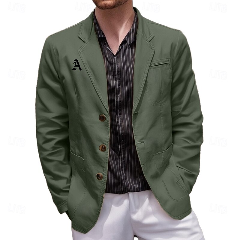 Men's Letter Printed Blazer Cotton Suit Jacket Suits Coat Casual Outdoor Dailywear Multiple Pockets Three Button Stripe Lined Suit Jacket Fall Winter Notch lapel collar Long Sleeve Black khaki Army3