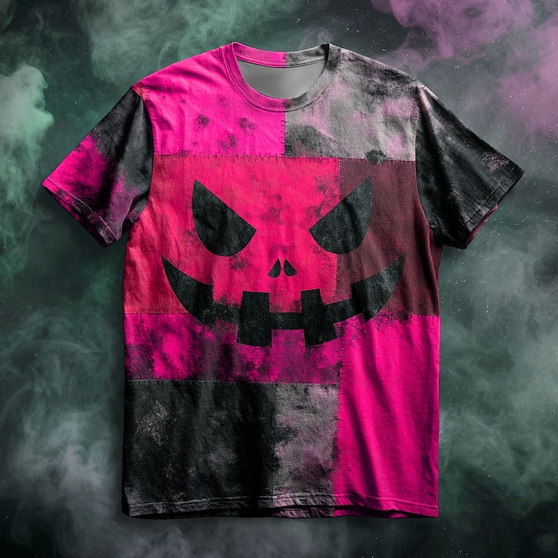 Halloween Men's Pumpkin Patchwork 3D T Shirt Short Sleeve T shirt 3D Print Crew Neck Shirt Exaggerated Designer Horror Party Street Holiday Red Purple Orange Summer Spring All Seasons Clothing Apparel2