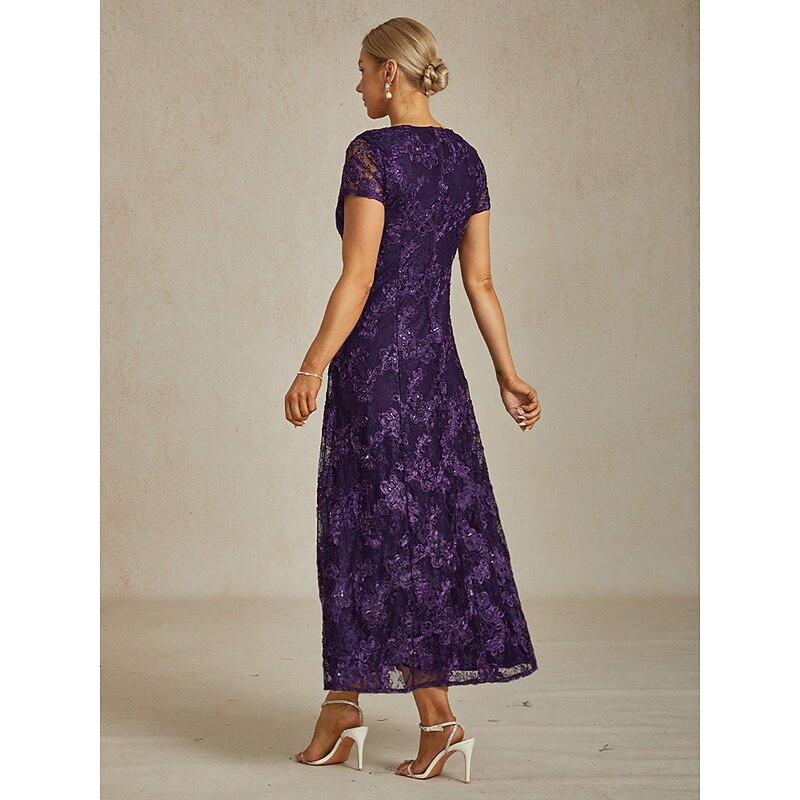 Women's Maxi Dress Sheath Dress Elegant Party Cocktail Regular Fit Solid Color Short Sleeve Crew Neck Eggplant Summer Spring2