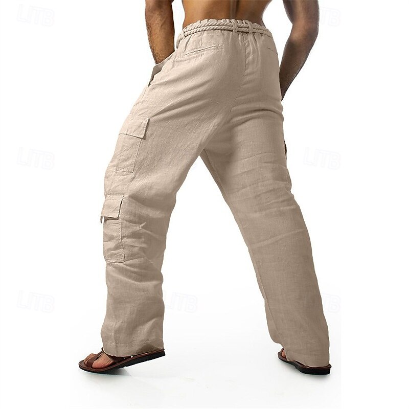 Men's Cargo Pants Trousers Buttons Multi Pocket Plain Wearable Outdoor Daily Camping & Hiking Fashion Classic Black White3