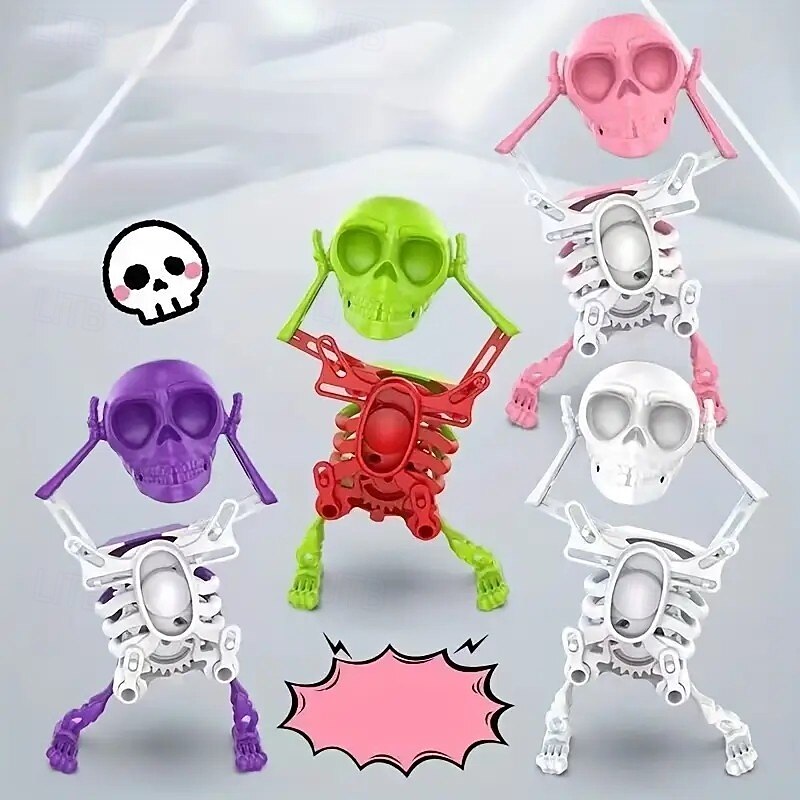 2 Pack Halloween Dancing and Swinging 3D Skull Toy – Wind Up Spring Skull Figurines for Desk Decoration, Stress Relief and Halloween Party Fun4