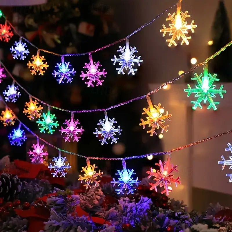 Christmas Snowflake String Lights 10m 80LEDs Battery Powered Star Fairy Lights Christmas New Year Wedding Birthday Party Home Bedroom Terrace Wall Indoor Outdoor Christmas Tree Decoration2