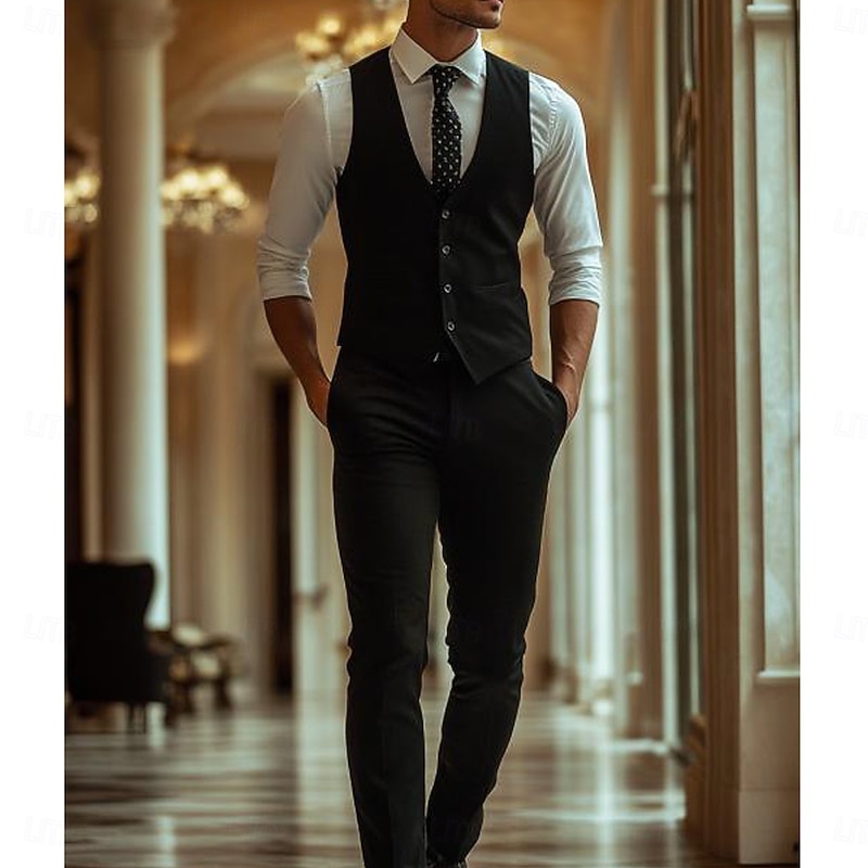 Men's Wedding Business Party Suits Notch Lapel Black Dark Green Formal Solid Colored Slim Fit 2 Piece
