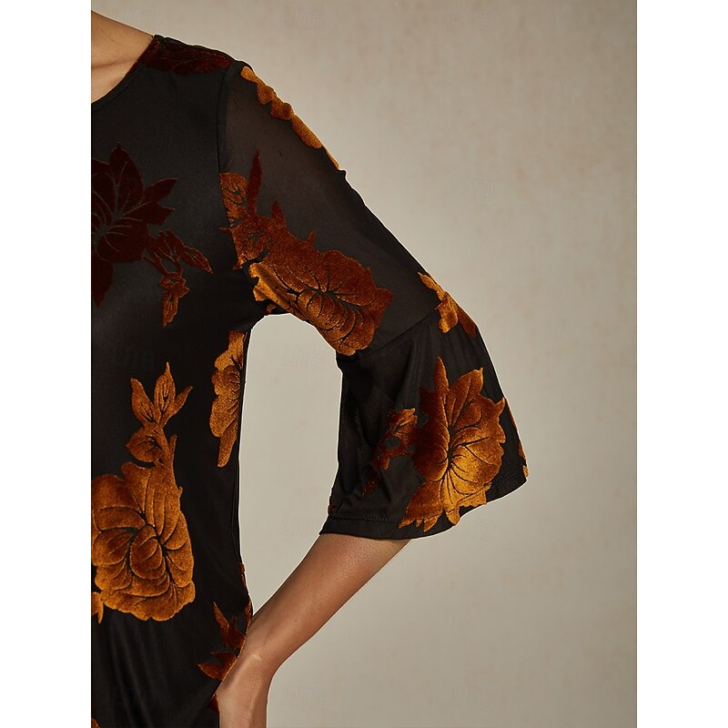 Women's Blouse Dressy Tops Velvet Floral Elegant Stylish Casual Crew Neck Regular Tops Wedding Guest Daily Brown Fall Winter4