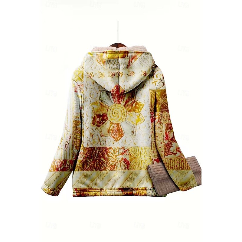 Women's Zip Up Hoodies Floral Graphic Paisley Warm Active Vintage Long Sleeve Hooded Regular Tops Home Party Evening Wear Dailywear Zip Up Patchwork Zipper Green Khaki Spring Fall Winter3
