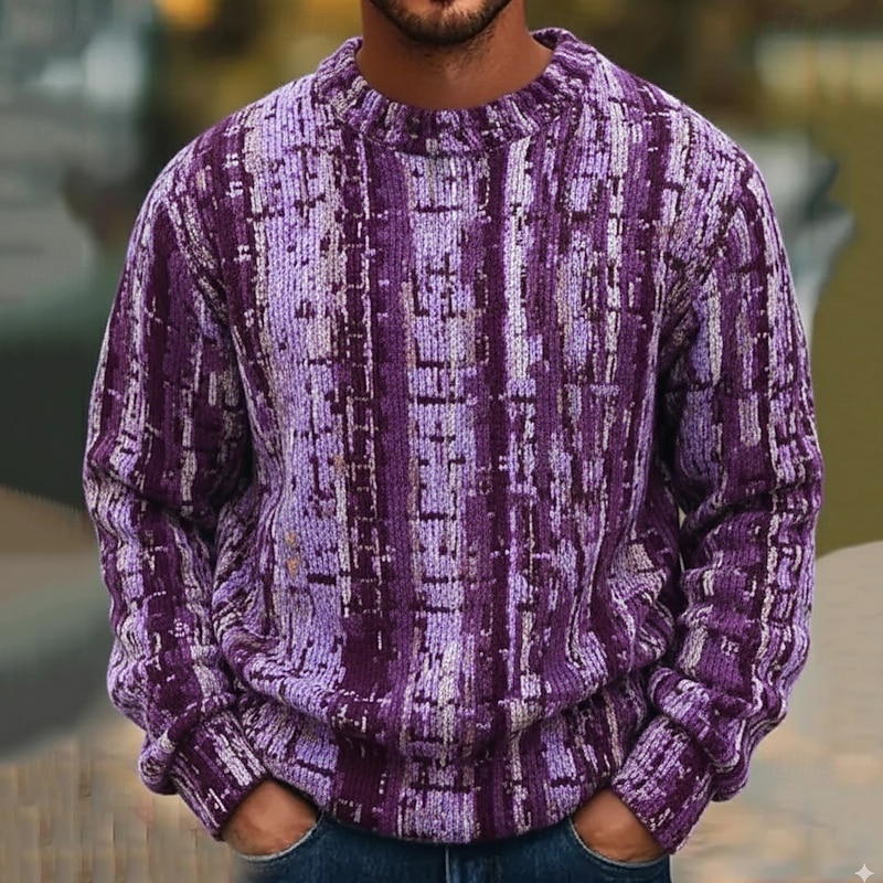 Men's Color Block Abstract Pullover Sweater Jumper Knitwear Crewneck Casual Vacation Home Street 3D Print Knitting Keep Warm Long Sleeve Spring Fall Winter Blue Purple Multi Color2