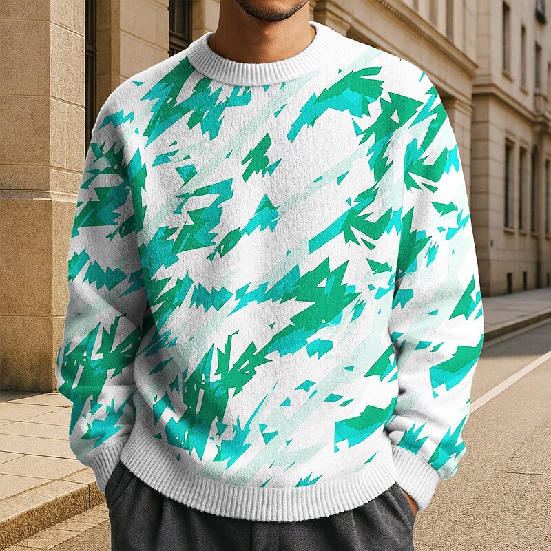 Men's Color Block Pullover Sweater Jumper Knitwear Crewneck Casual Vacation Daily 3D Print Knitting Keep Warm Long Sleeve Spring Fall Winter Blue Purple Green2