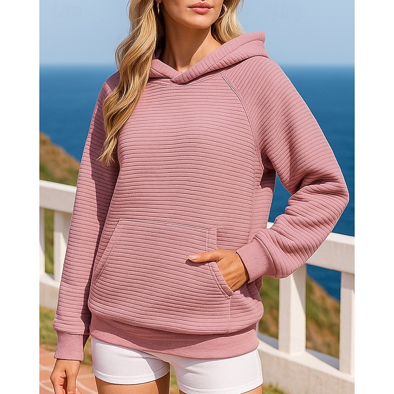 Women's Pullover Sweatshirt Casual Hoodies Baggy with Pockets Long Sleeve Top Athleisure Fall Solid Colored Outdoor Travel Vacation Sportswear Activewear Black Pink Green
