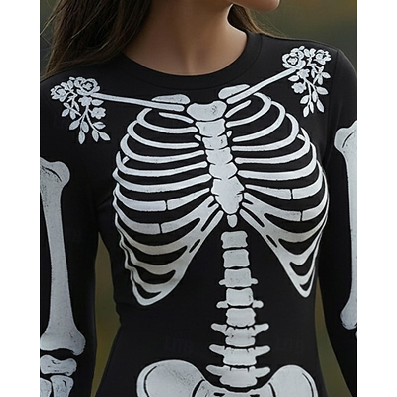Women's Mini Dress Sweater Dress Casual Dress Boho Dress Fashion Classic Modern Outdoor Halloween Daily Regular Fit Graphic Skull Long Sleeve Crew Neck Black Spring Fall3